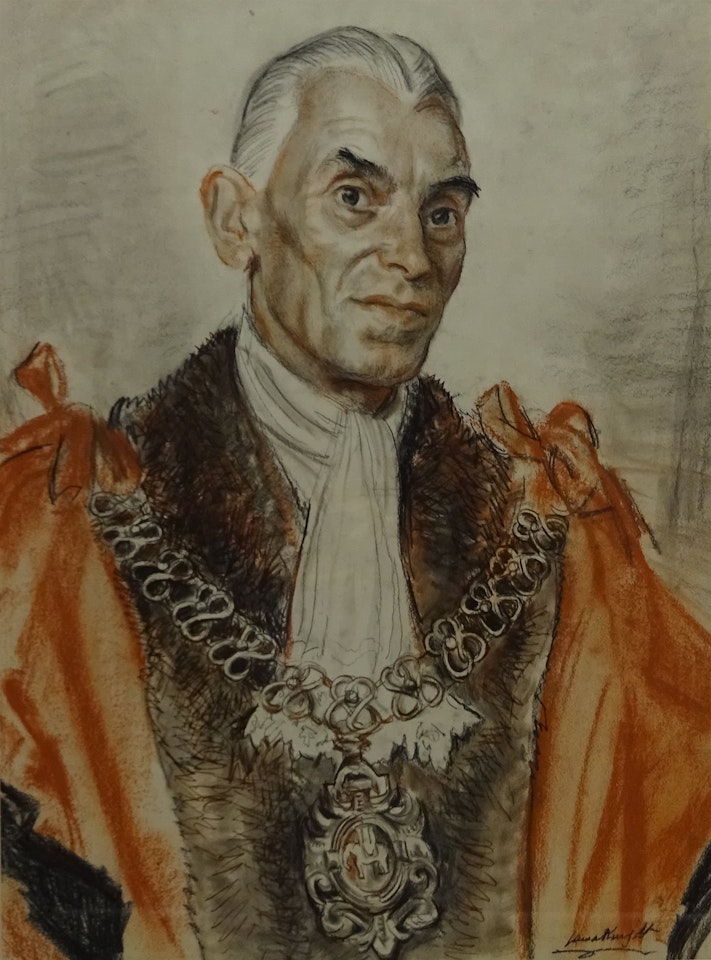 William Hodgson Malcolm - Lord Mayor of Coventry 1948; half length portrait by Laura Knight