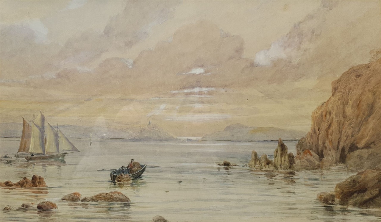 Fishing in a Rocky Cove by English School
