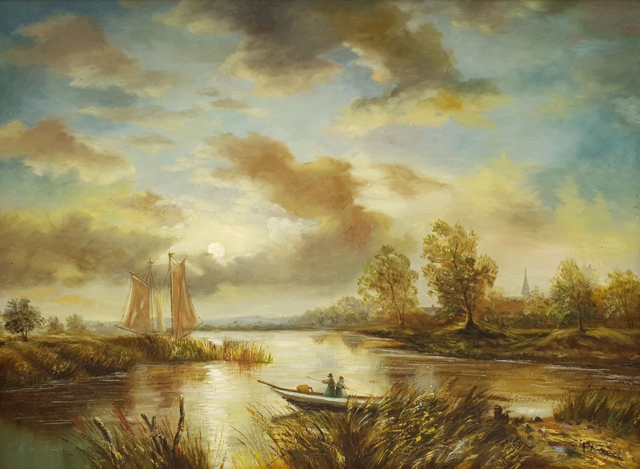 Rowing Down the River by Dutch School