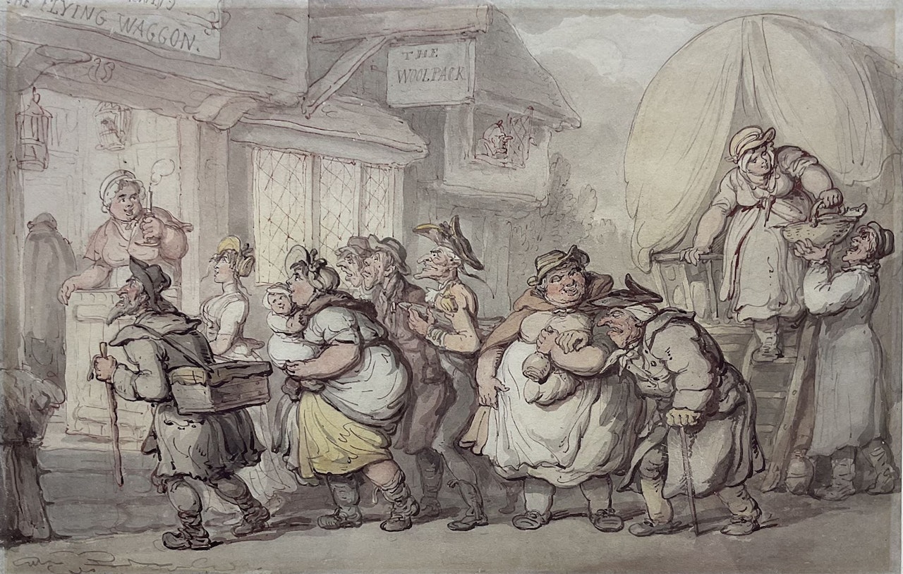 "The Woolpack Inn - Arrival of the Flying Waggon" by Thomas Rowlandson