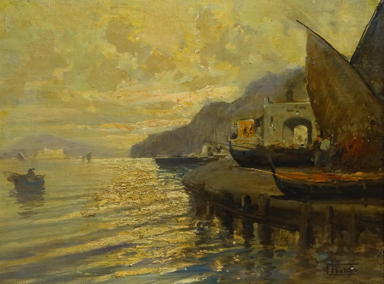 Fishermen at Dusk in the Bay of Naples by Fausto Pratella