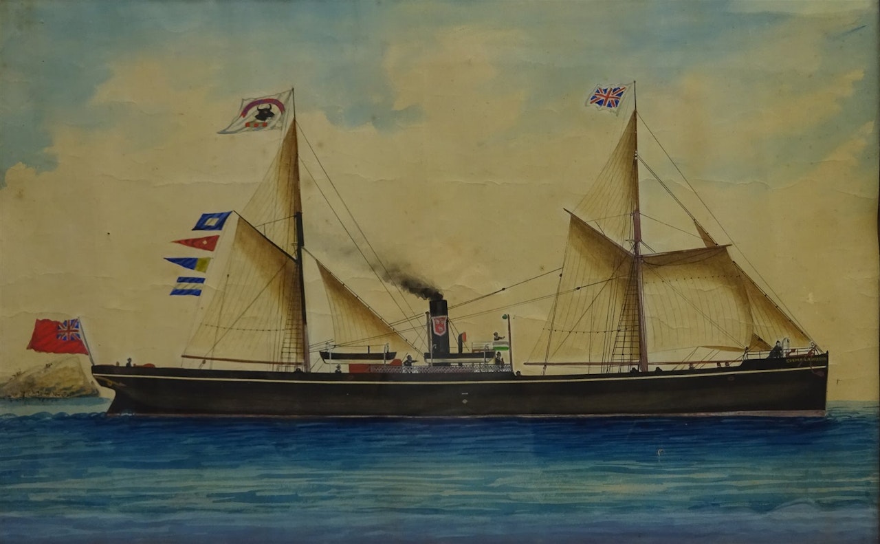 Steam Ship Portrait "Emma Lawson" flying the Turnbull flag off Gibraltar by English School