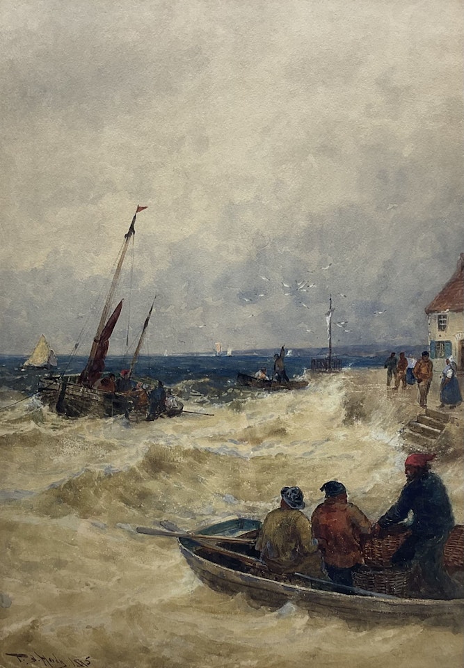 Fishing Boats leaving Harbour in Choppy Seas by Thomas Bush Hardy