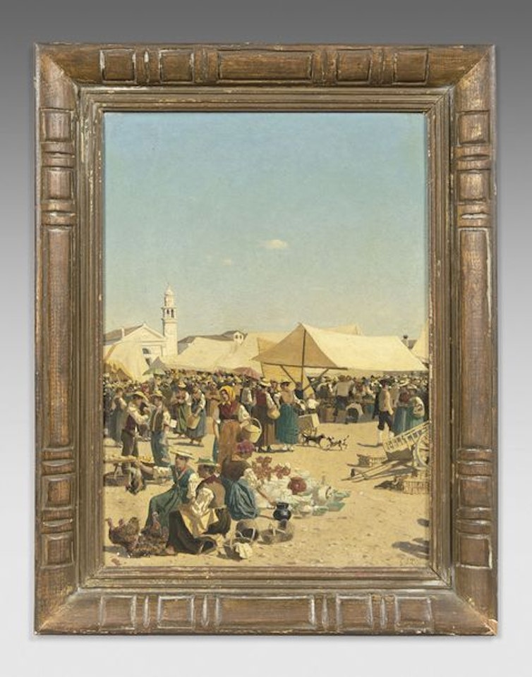 Badoere, market day in the square by Guglielmo Ciardi