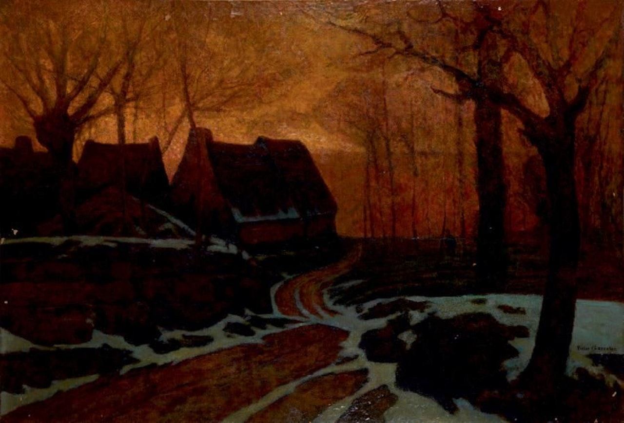 Breton cottages under the snow by Victor Charreton