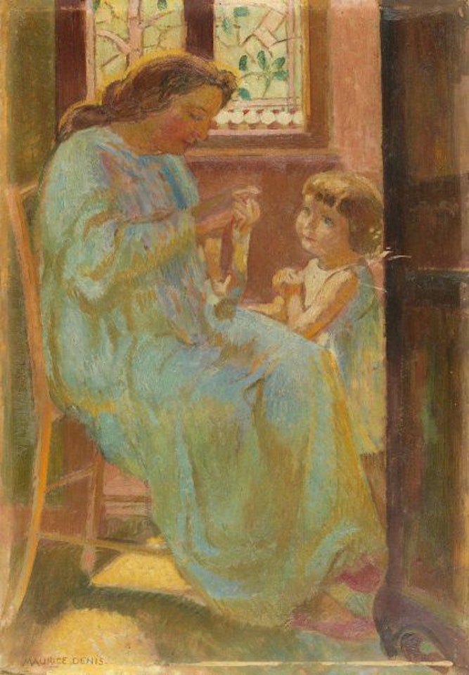 Small maternity ward (Perros 14) or Dominique and his mother in front of the stained glass window in Silencio by Maurice Denis