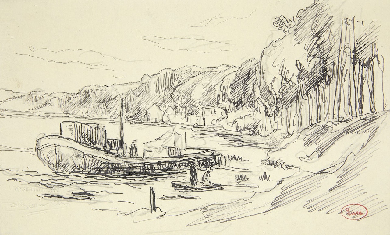 Rolleboise, moored barge by Maximilien Luce