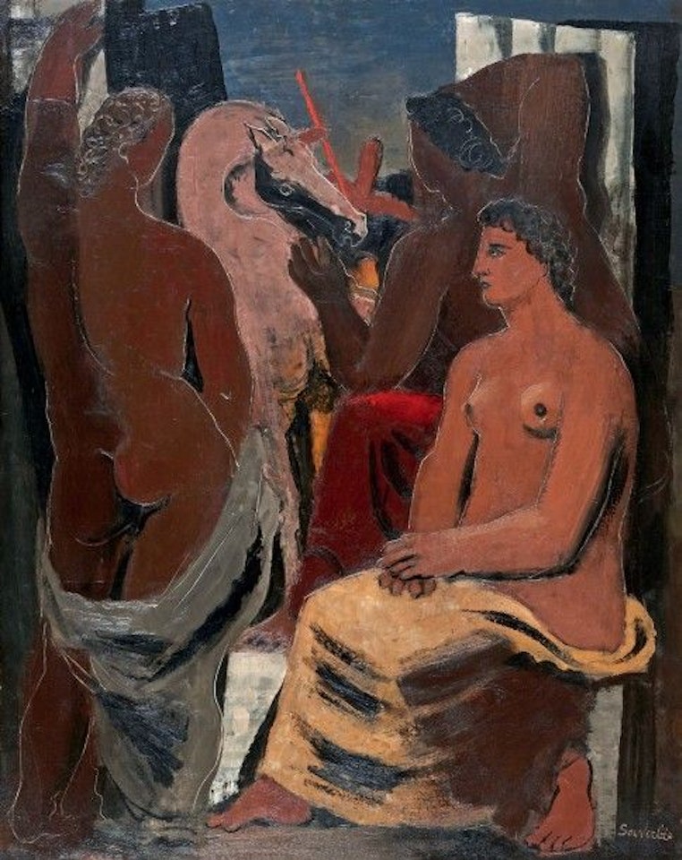 Three women on horseback by Jean Souverbie