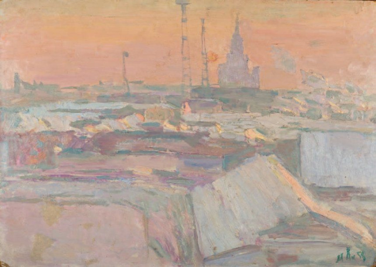 Pink landscape by Russian School