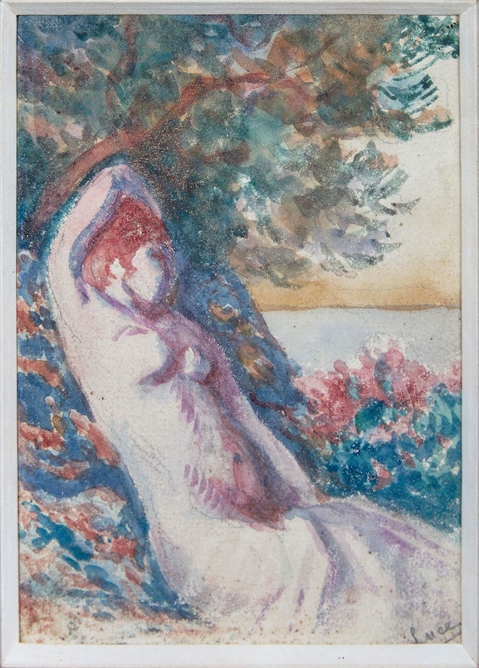 Seated Nude Bather; Our watercolor is to be compared with Nude sitting or The rest of the model by Maximilien Luce
