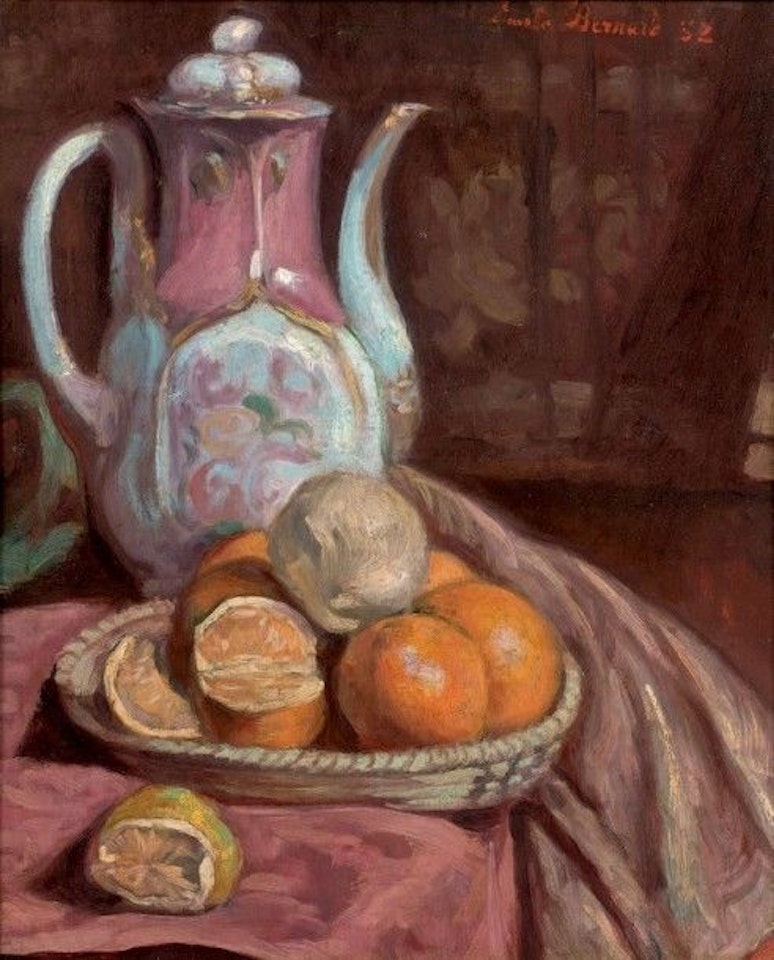 Still life with teapot and oranges by Emile Bernard