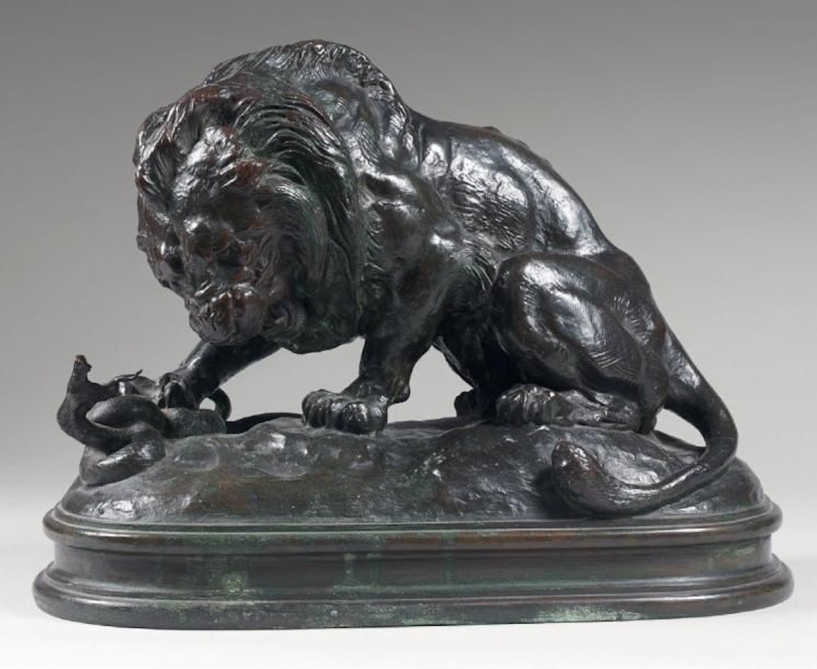 Lion with serpent by Antoine-Louis Barye