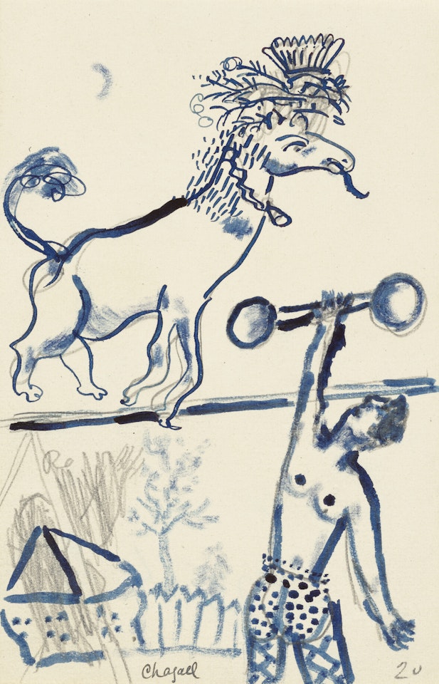 Scène de cirque avec acrobate et chèvre couronnée by Marc Chagall