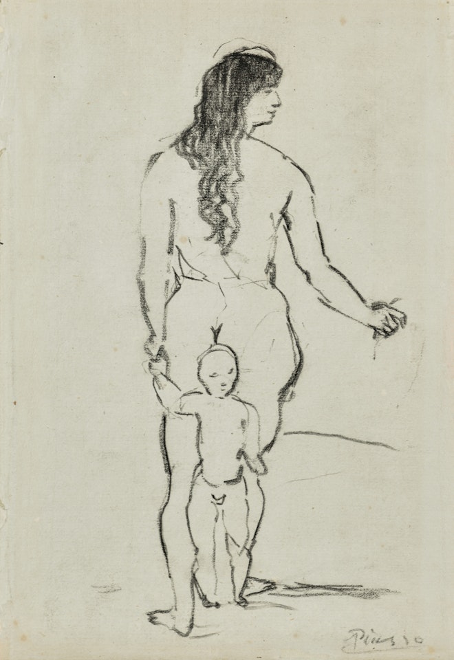 Femme nue de dos et enfant by Pablo Picasso