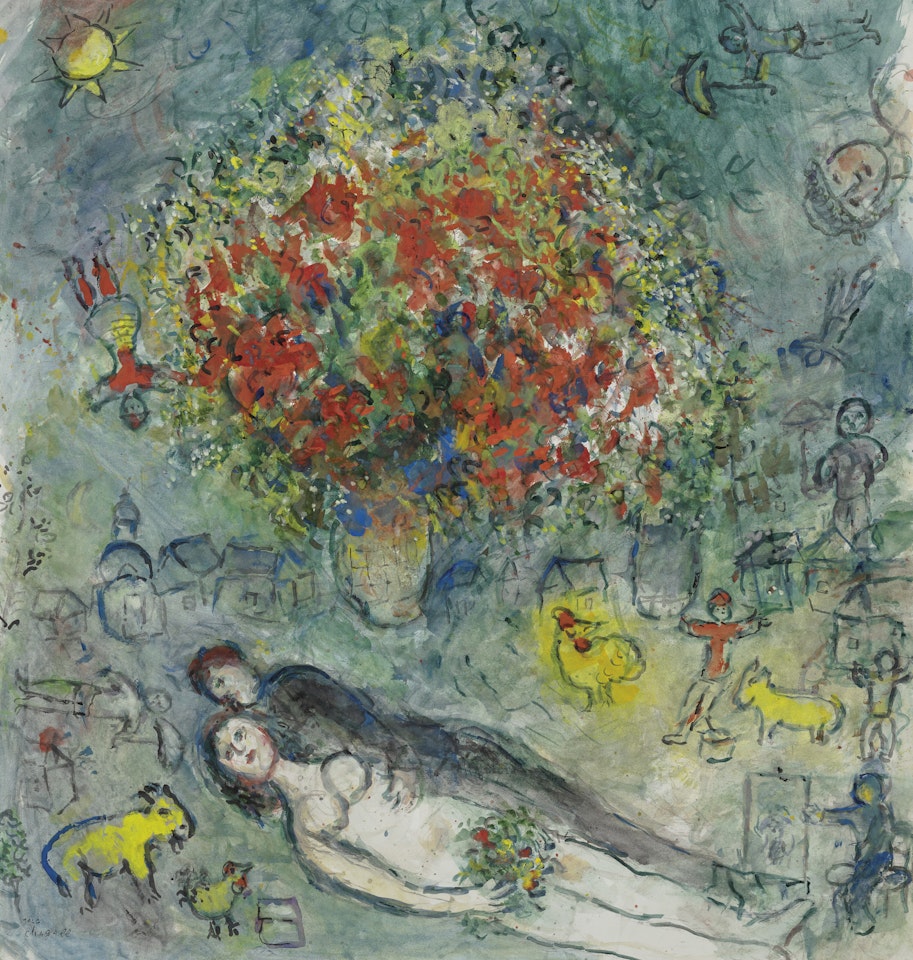 Les amoureux au bouquet rouge by Marc Chagall