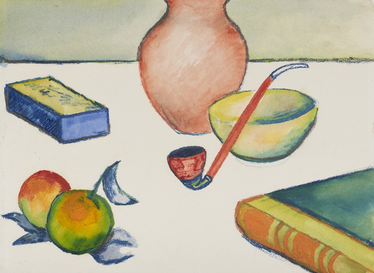 Stilleben mit Pfeife und Äpfeln by August Macke