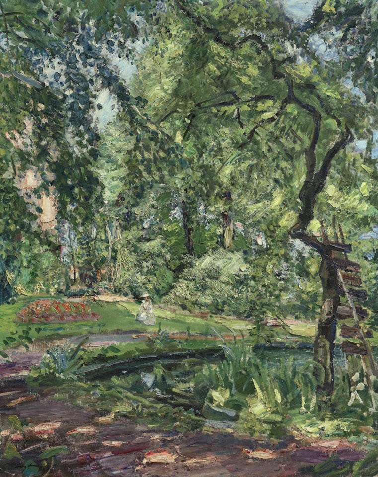 Garten in Godramstein mit verwachsenem Baum und Weiher by Max Slevogt