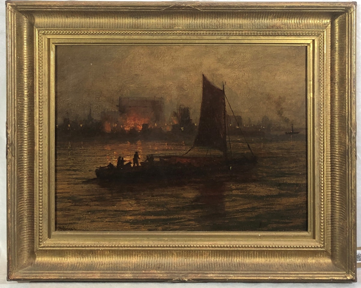 Night Fire, Harbour Scene by Continental School