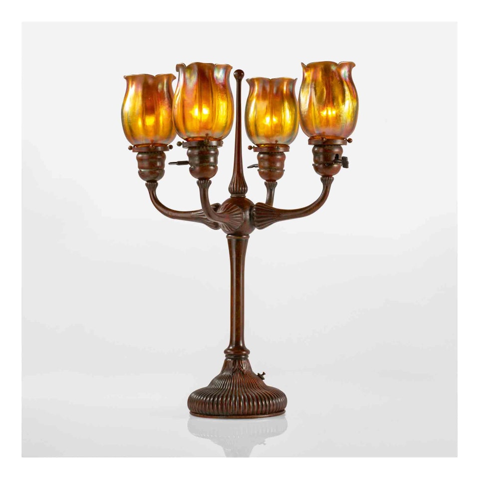 Four-Light Candelabrum Lamp by Tiffany Studios