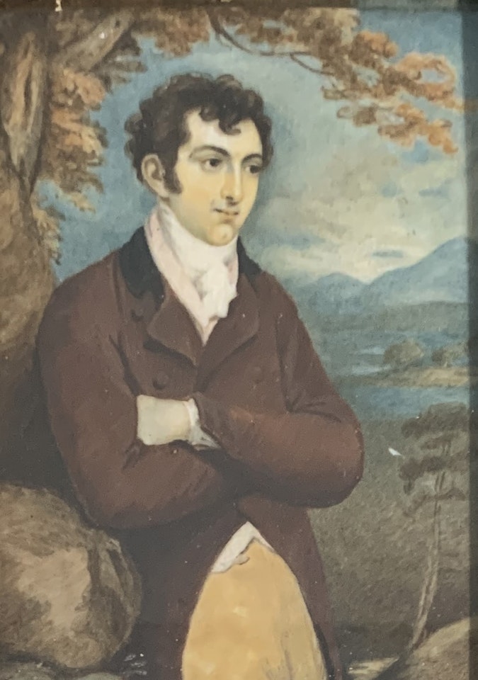 Portrait of Mr. Richardson Standing Half-length in a Brown Coat, with a Landscape Beyond by English School
