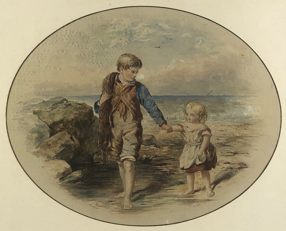 Children Paddling in a Rock Pool by English School