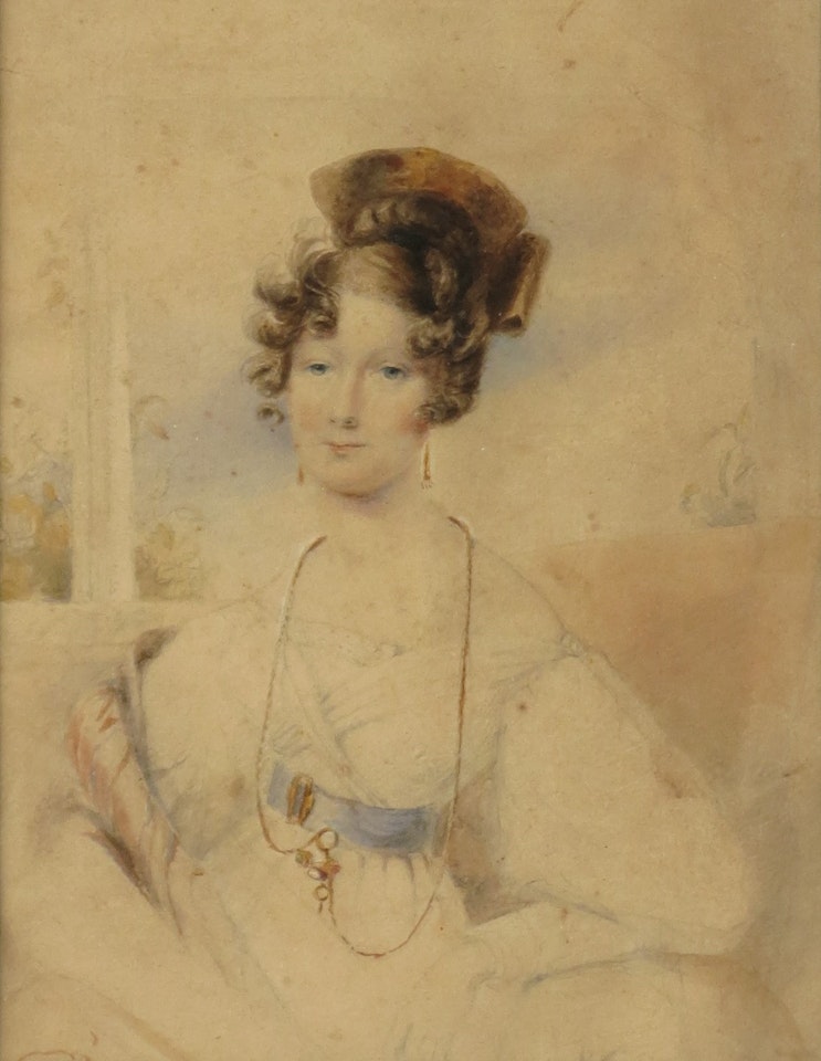 Portrait of Nettie Cokes (nee Mackay) together with another portrait of a lady seated half-length in a white dress by English School