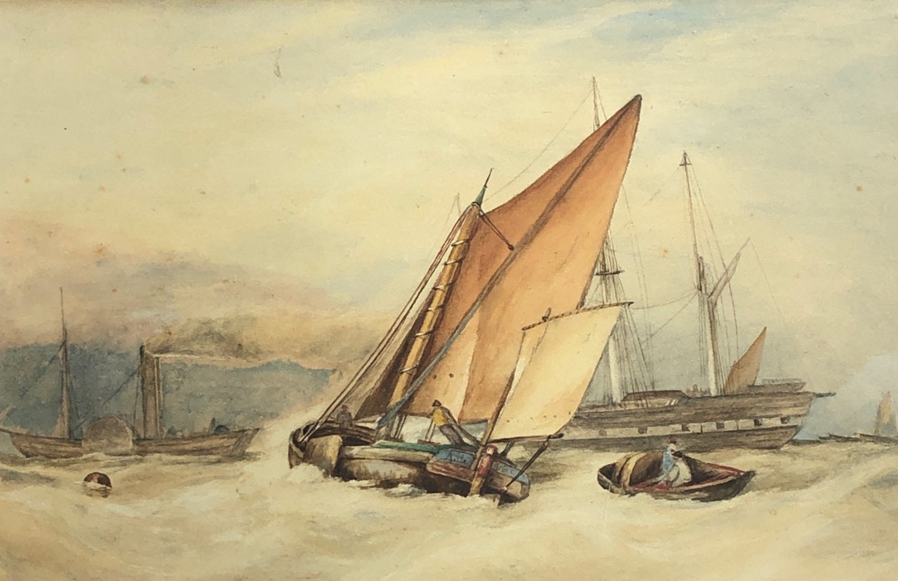 Boats in Stormy Seas by English School