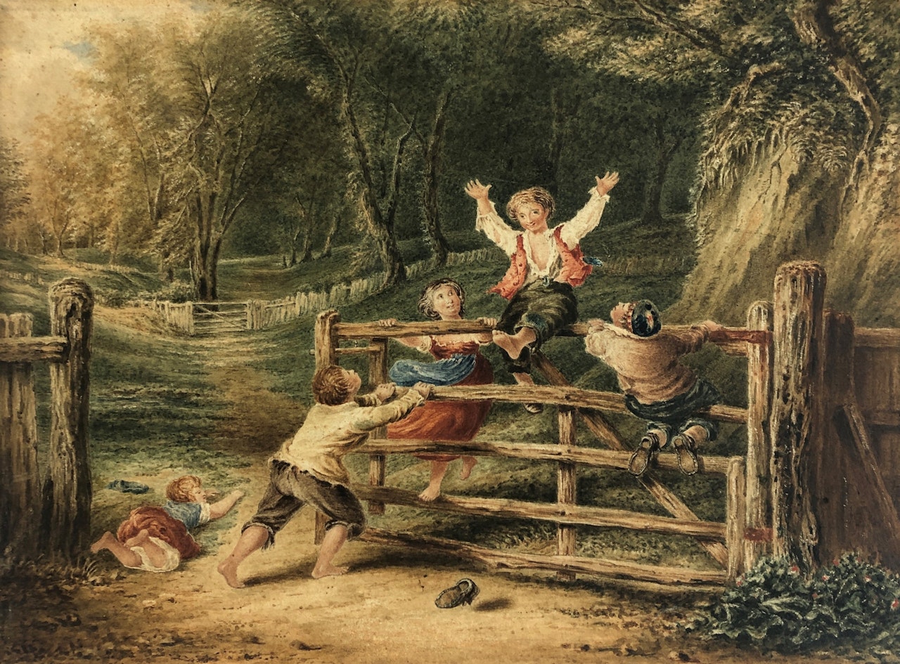 Children Playing on a Gate by English School