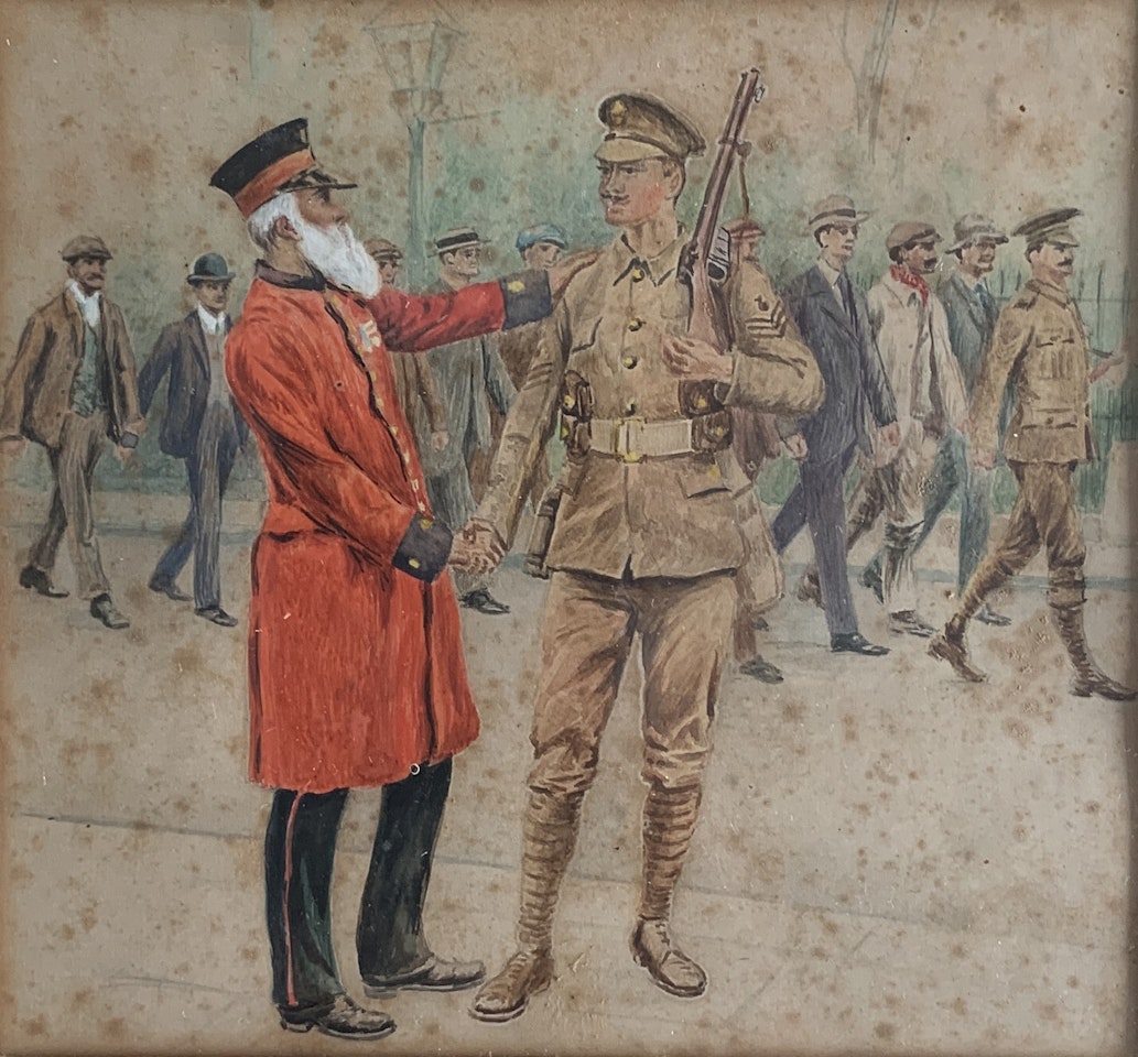 Chelsea Pensioner Greeting an Officer by English School