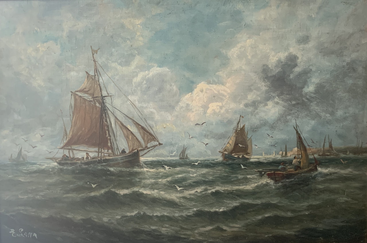 Fishing Boats and Gulls by Continental School