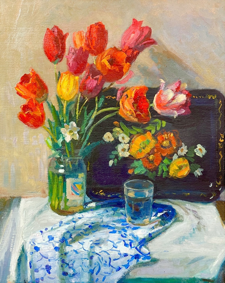 Still Life with tulips by Russian School