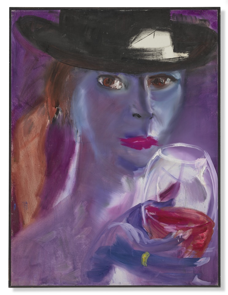 Ina Mit Hut und Rotwein (Ina with Hat and Red Wine) by Rainer Fetting