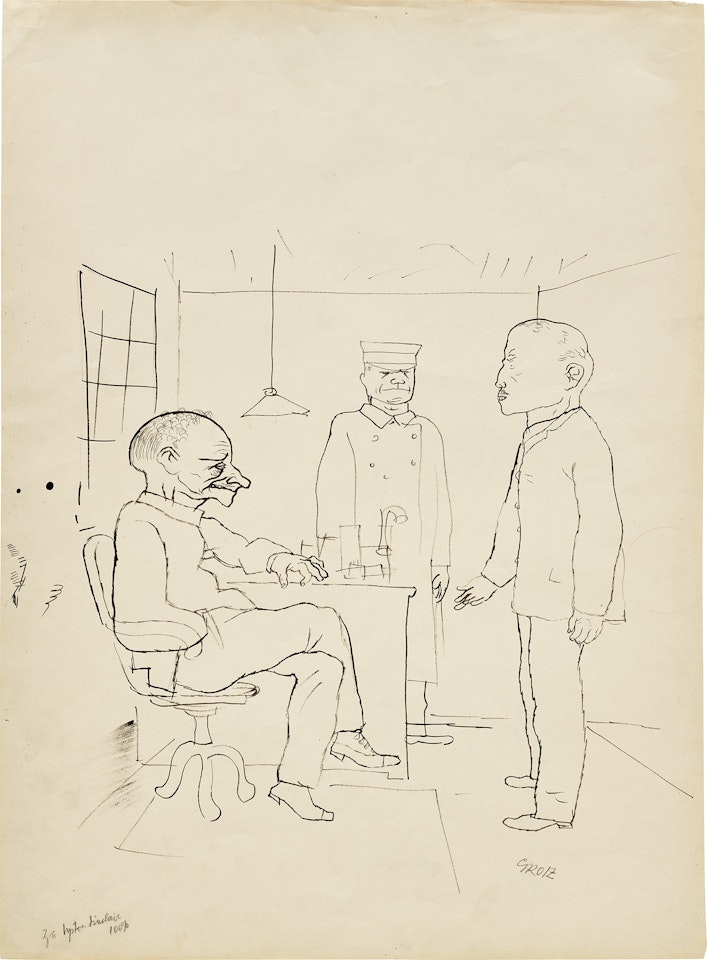 Manner im Raum. Illustration "100% Roman eines Patrioten" von Upton Sinclair (double-sided) by George Grosz