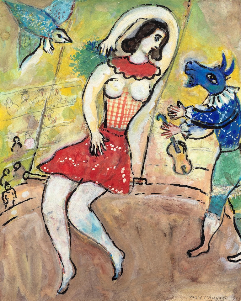 Trapéziste en rouge et bouc violoniste by Marc Chagall