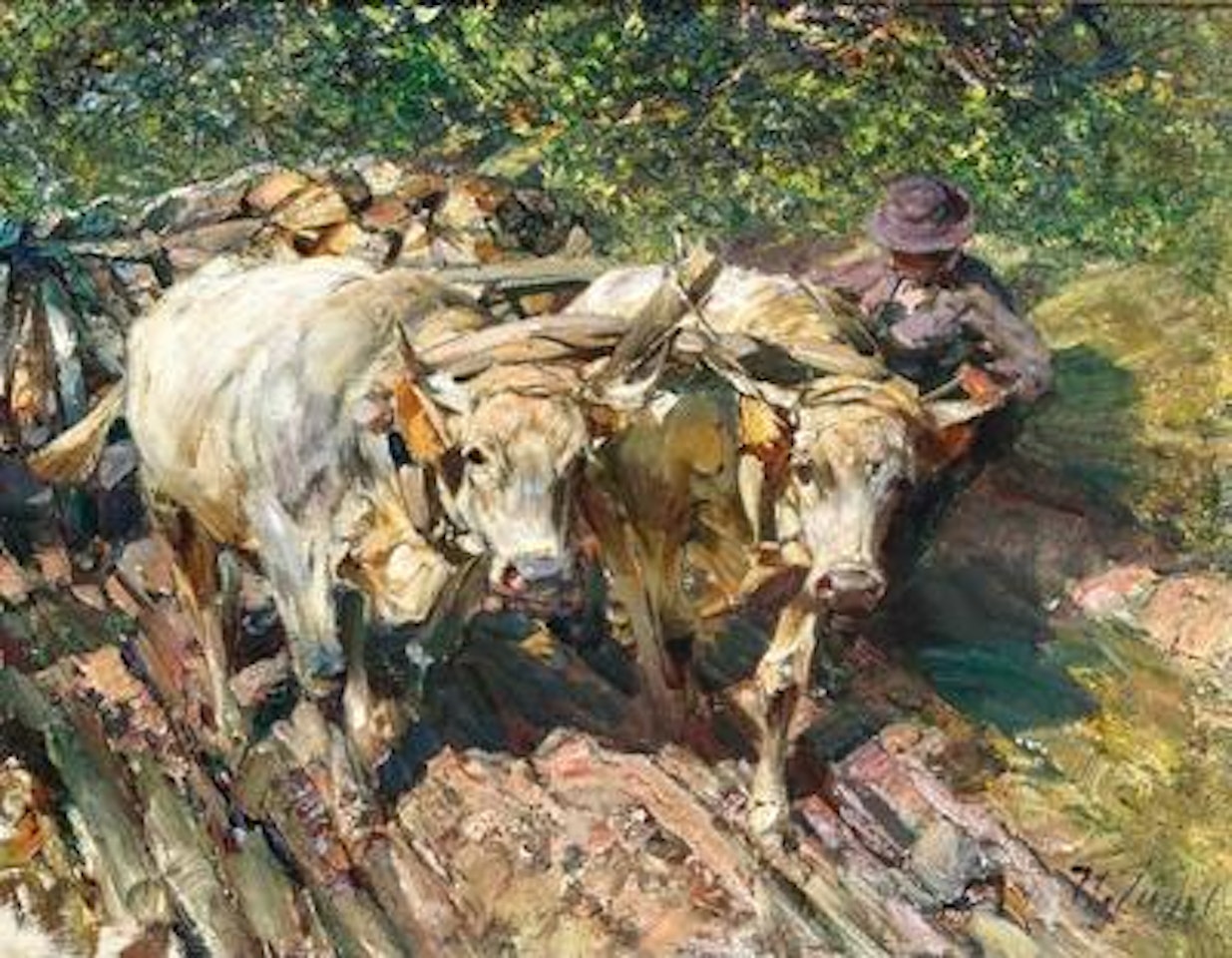 Two Oxen Pulling a Cart in Bolzano by Heinrich von Zugel
