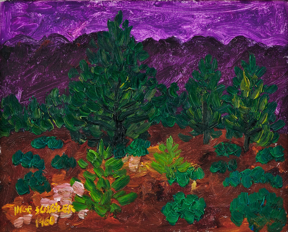 Purple sky over the spruce forest by Inge Schiöler