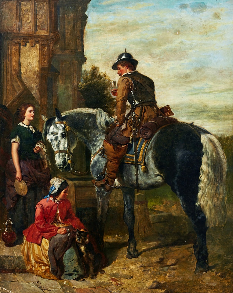 A soldier on a horse taking a break at an inn by John Frederick Herring