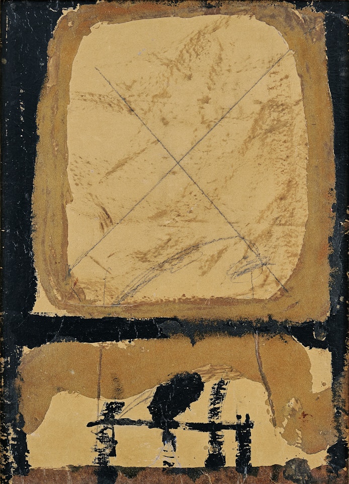 ”Painting on blue paper” by Antoni Tapies