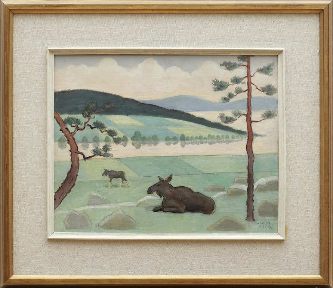 Landscape with moose by Einar Jolin