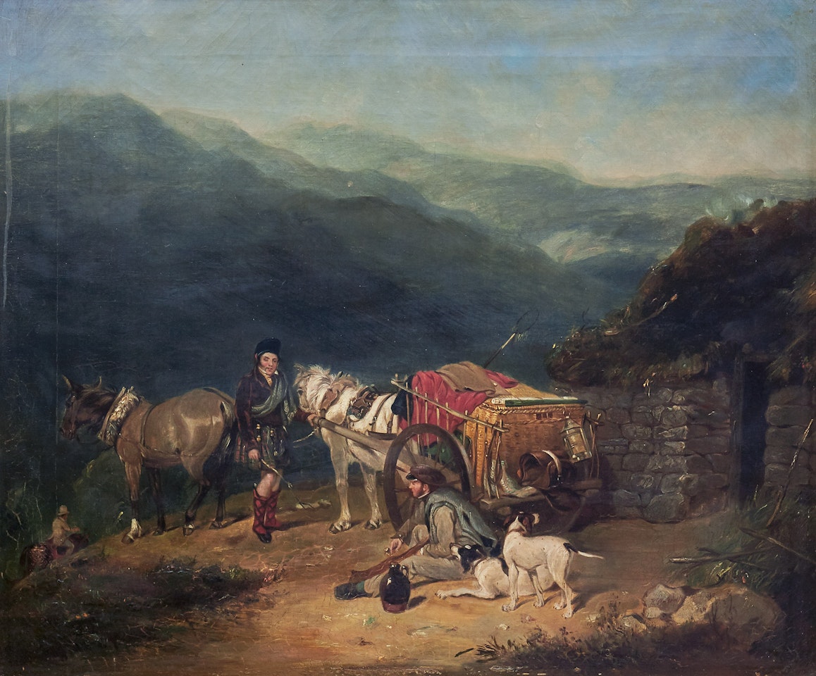 Mountain landscape with a resting party by Richard Ansdell