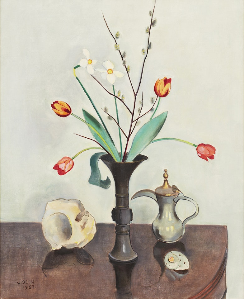 Still life with tulips and shells by Einar Jolin