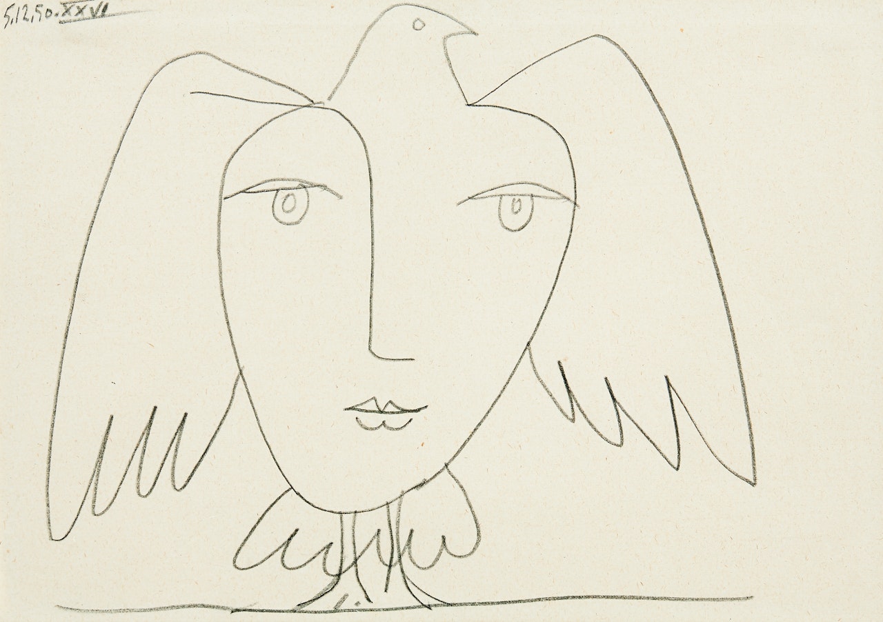 ”Colombe aux Ailes ouvertes et Visage” from ”Le Visage de la Paix” - No XXVI by Pablo Picasso