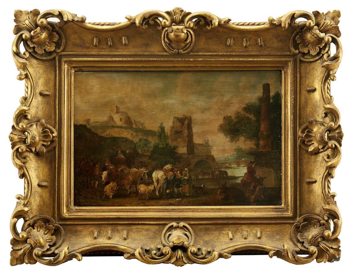 Pastoral landscape with figures and animals by Italian School