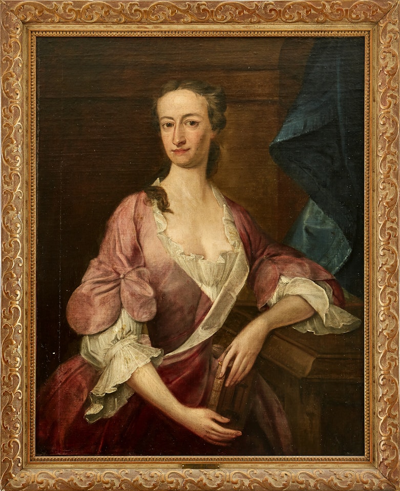 Portrait of a woman in a pink dress by Godfrey Kneller