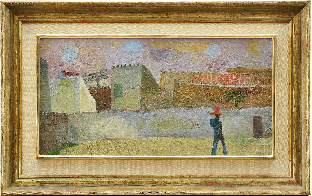 Walk in red hat outside the city wall by Lage Lindell