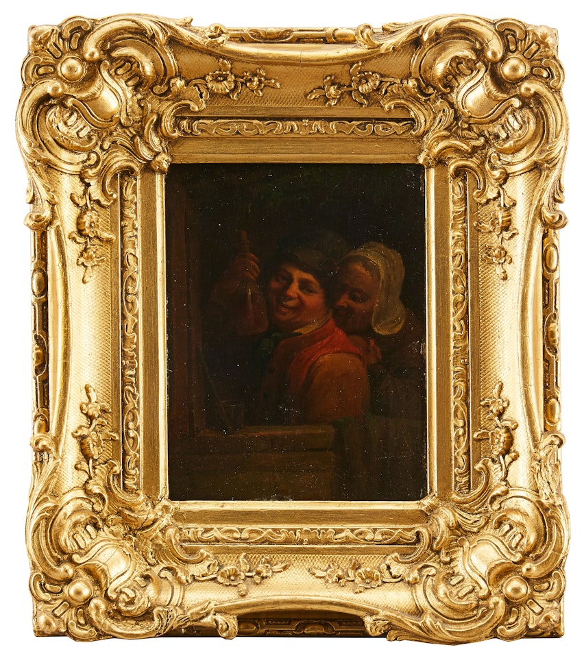 Inn scene with couple in a window niche by Dutch School