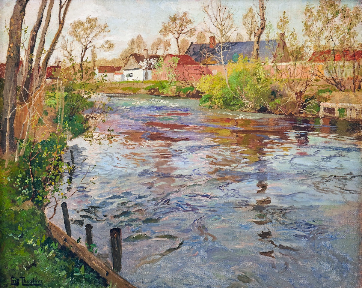 The sunny river by Fritz Thaulow