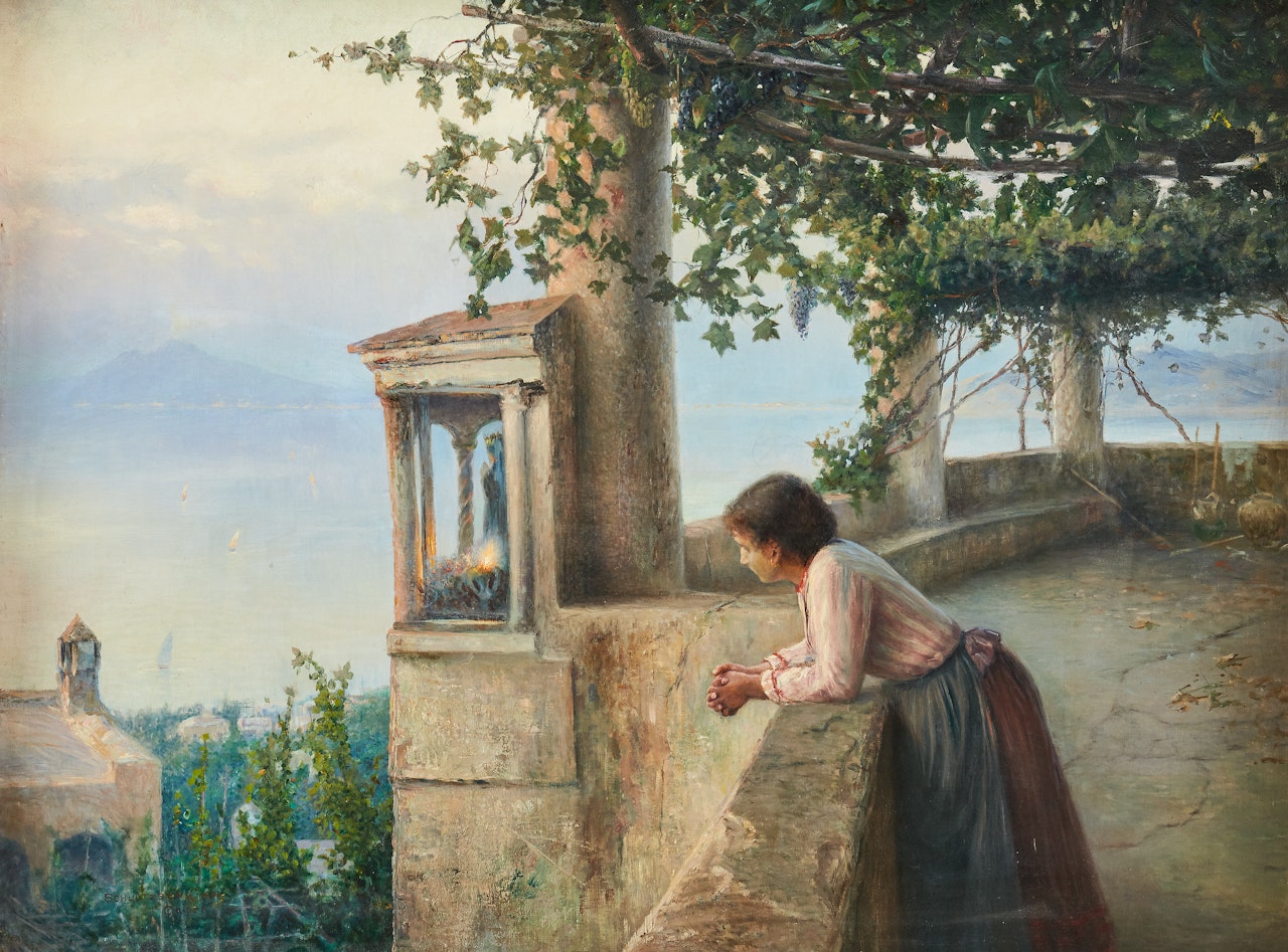 Dusk light over the Bay of Naples viewed from the pergola at Villa San Michele, Capri by Anshelm Schultzberg