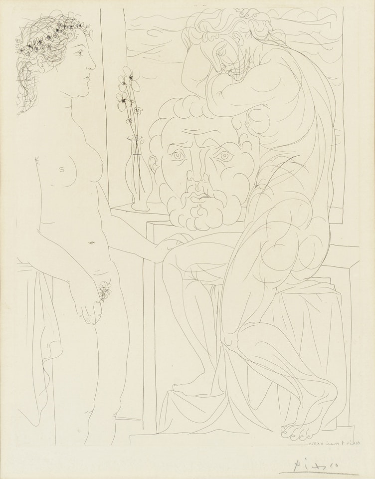 “Nude Model and Sculptures” plate 72 from “La Suite Vollard” by Pablo Picasso