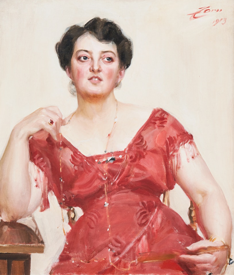 Woman in red - Mrs. Dagny Pineus by Anders Zorn